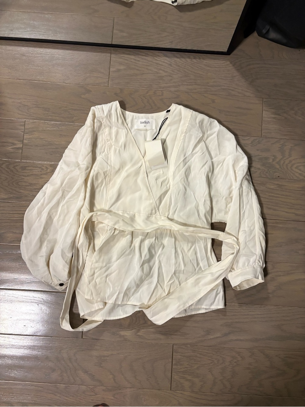 ba&sh Ivory Wrap Blouse with Tie Waist